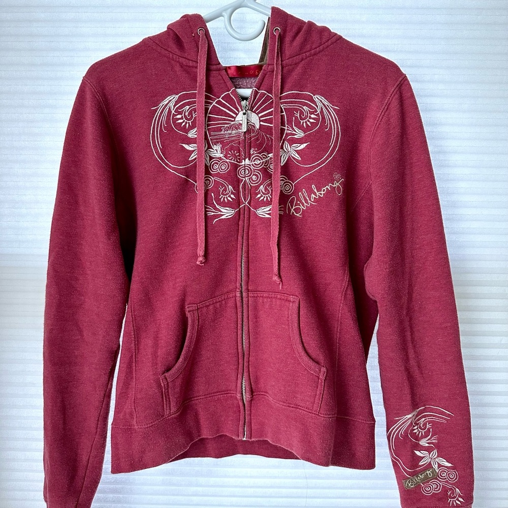 PacSun Billabong embroidered 90’s Y2K rose pink hoodie size L